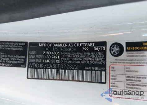 2014 Mercedes-Benz Sl 63 Amg из США, поврежденный, VIN WDDJK7EA5EF022322